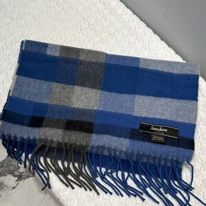 Neiman Marcus Blue and Black Checkered Scarf